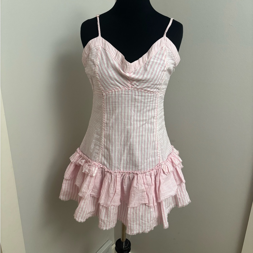 LoveShackFancy Pink /White Mini Dress